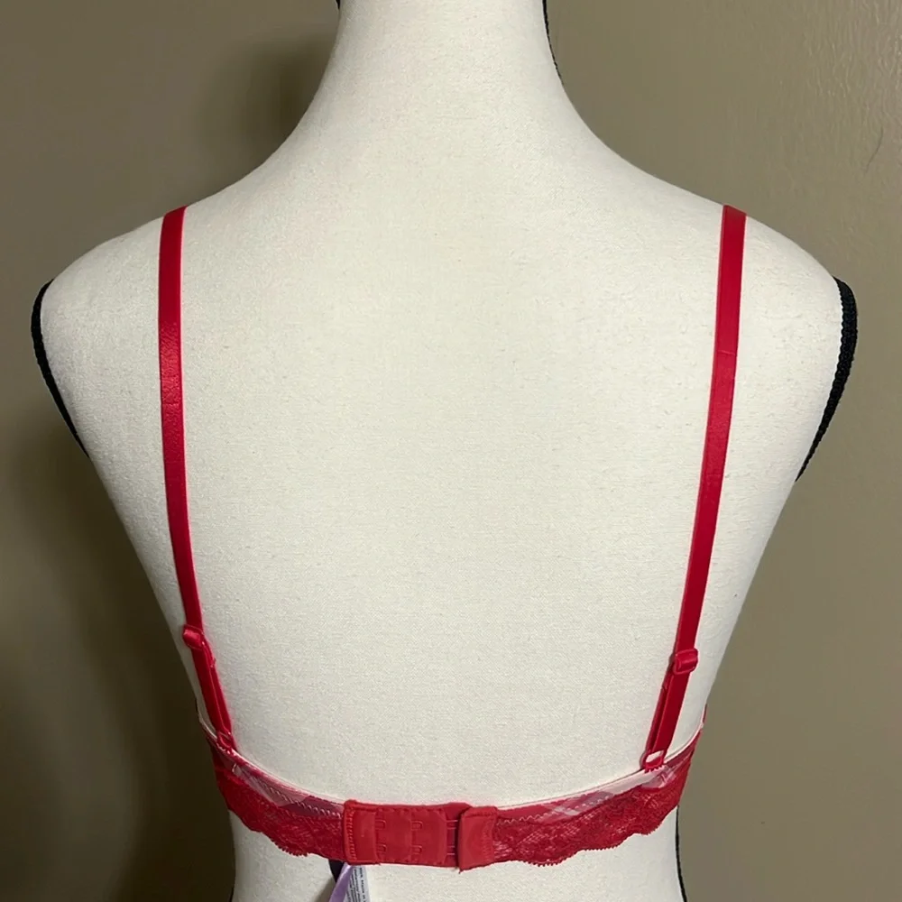 2/$24 Adore Me Bra Kati Sz Various Red Plaid Lace/Bow Detail Underwire Feminine